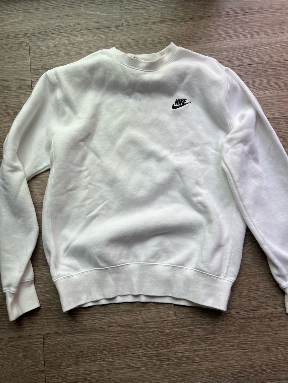 Nike White Crew Sweatshirt with Black Swoosh